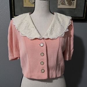 Vintage Jeffrey & Drake Peach Pink Lace Collar Women's Top